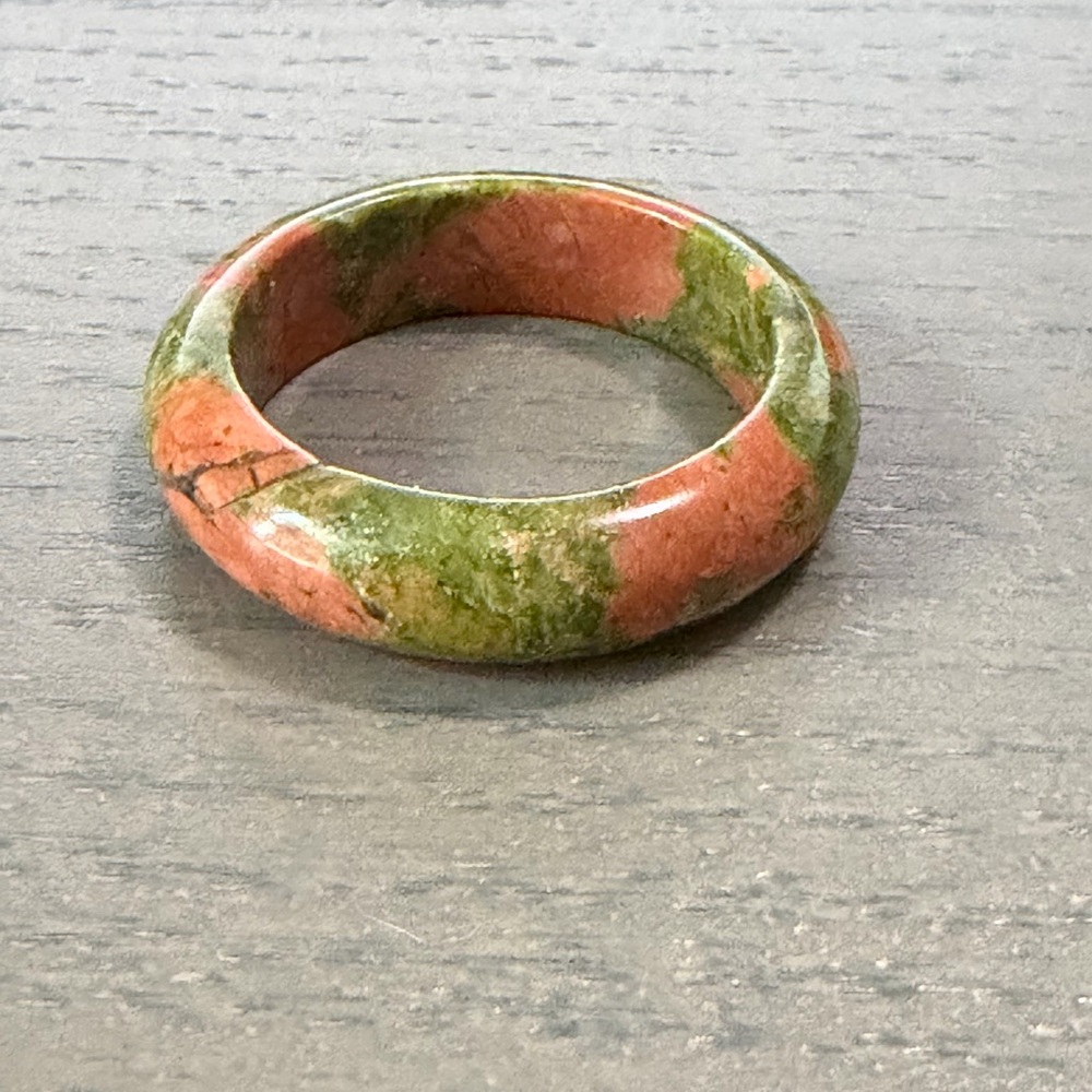 Elegant Unakite Green, Orange and Pink Natural Stone Ring Size 9